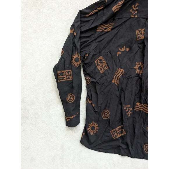 Vintage TravelSmith Black Tan Pattern Button Up Top Large L Womens - Picture 12 of 13